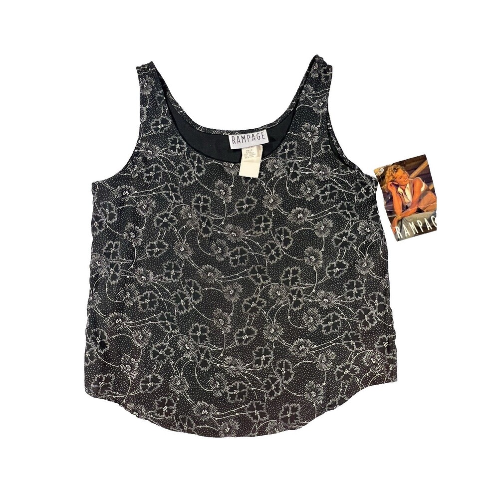 Rampage Vintage Women Black Gray Floral Dressy Tank Top Blouse Med NWT Made USA
